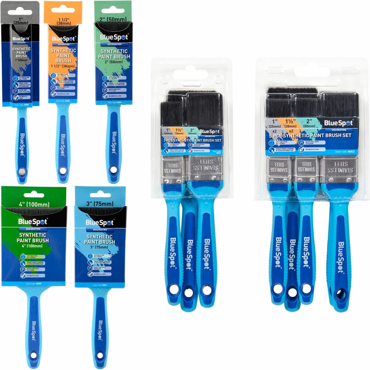 BlueSpot Synthetic Soft Grip Paint Brushes Decorating Fence DIY Brush 1" To 4"