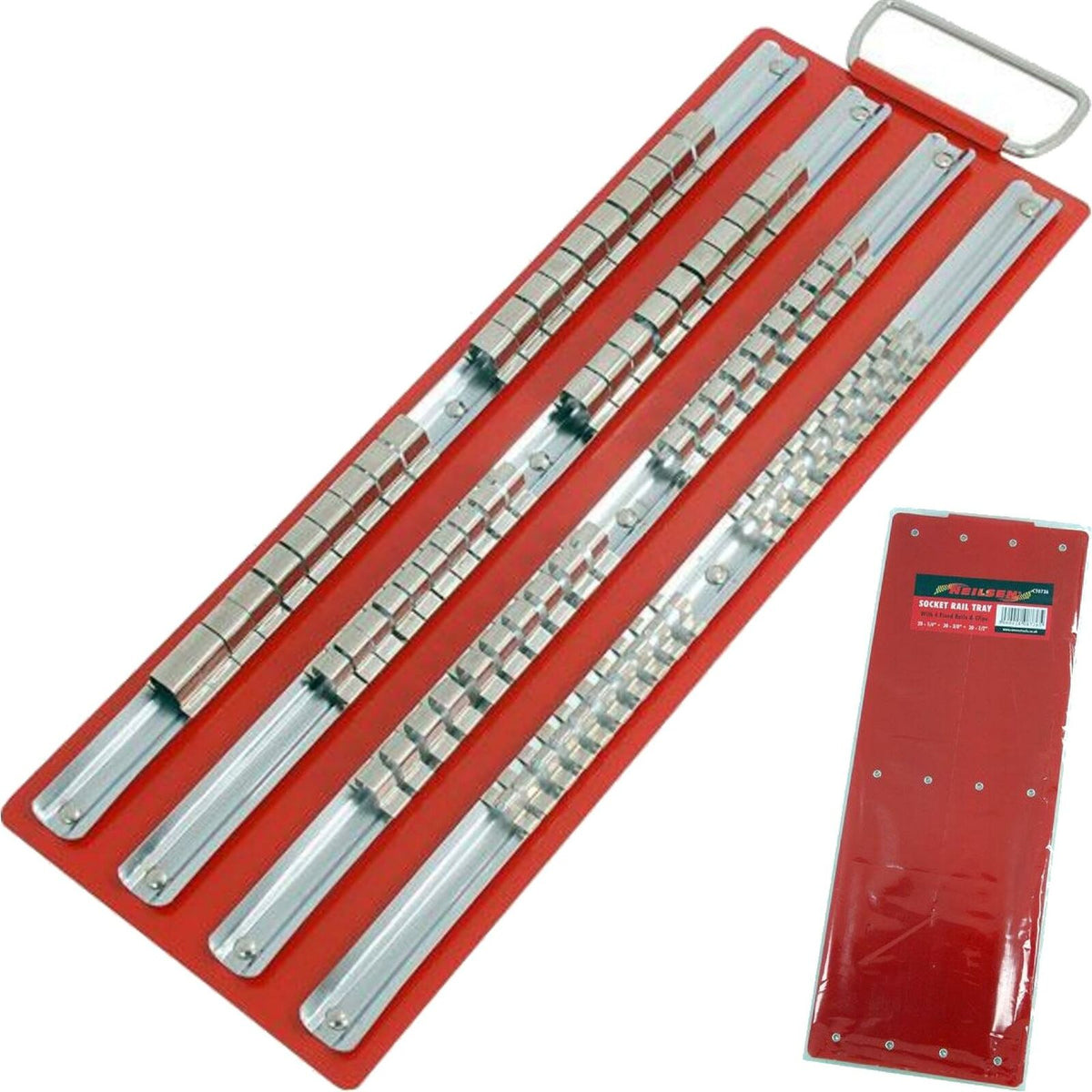 Neilsen 80pc Socket Rail Tray 1/4" 3/8" 1/2" Organiser Storage Holder Metal