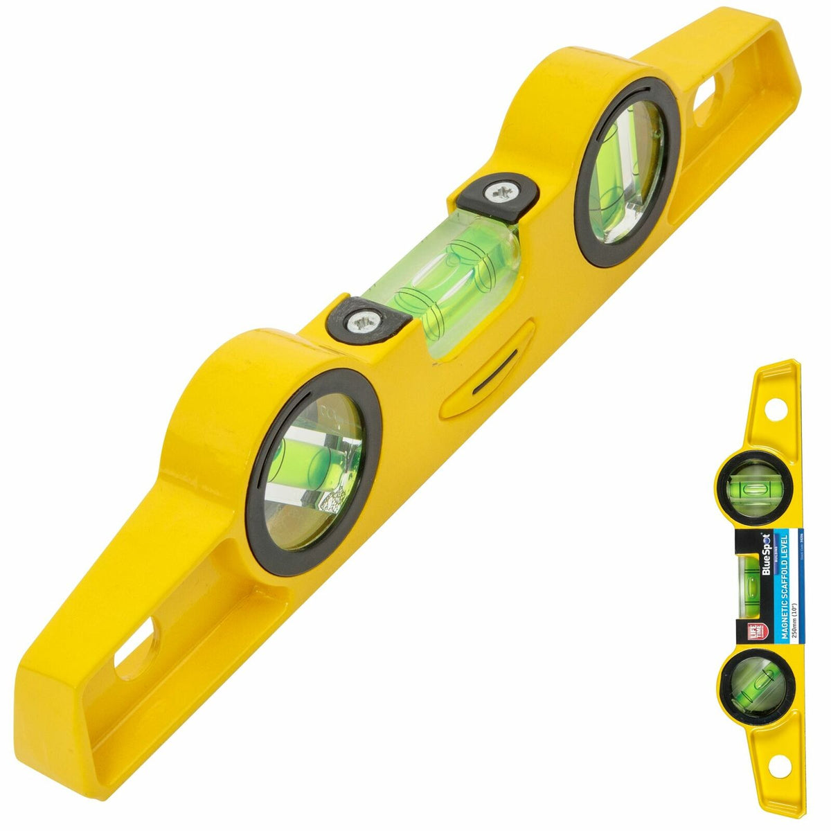BlueSpot Magnetic Boat Metal Spirit Level Scaffolder Tool 3 Vial 250mm 10"