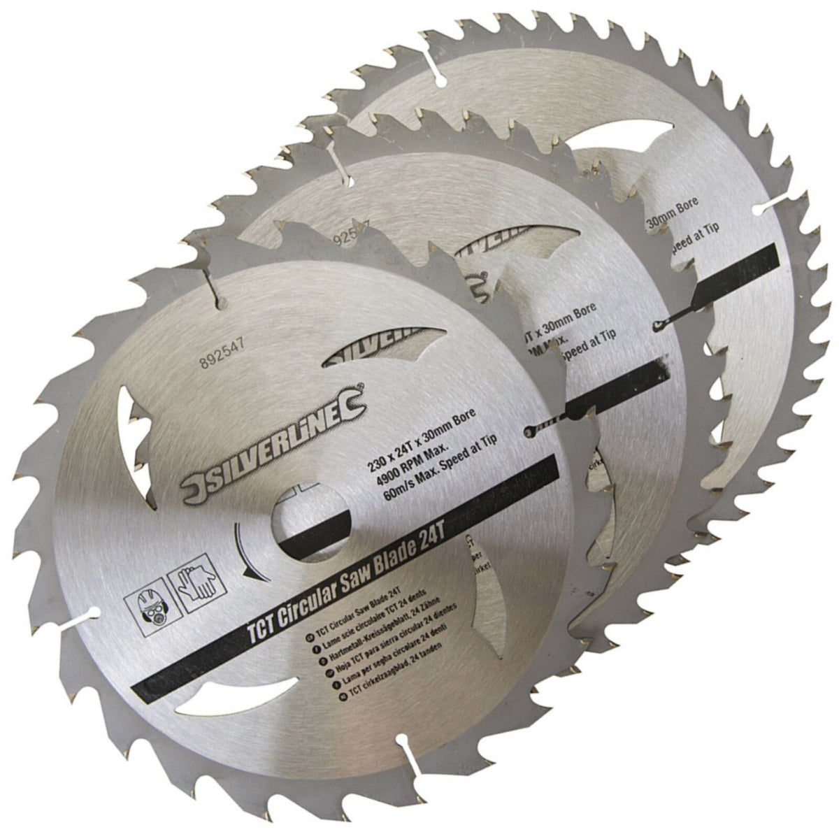 3 Circular Mitre Saw Blades 230mm Diameter 30mm Bore 25 20 & 16mm Bushes 892547