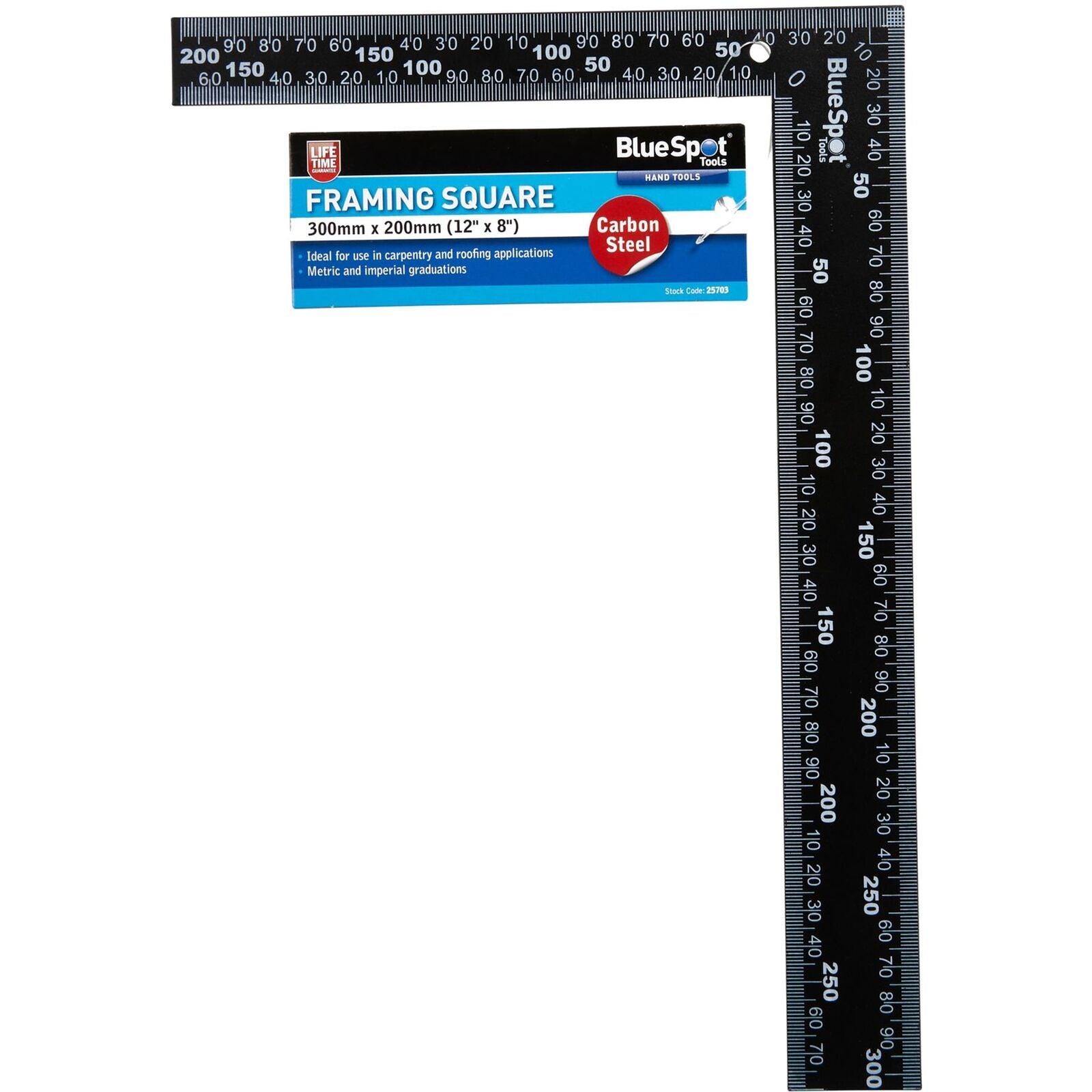 BlueSpot Steel Roofing Square Framing Carpenter Measure Metric Imperial 12" x 8"