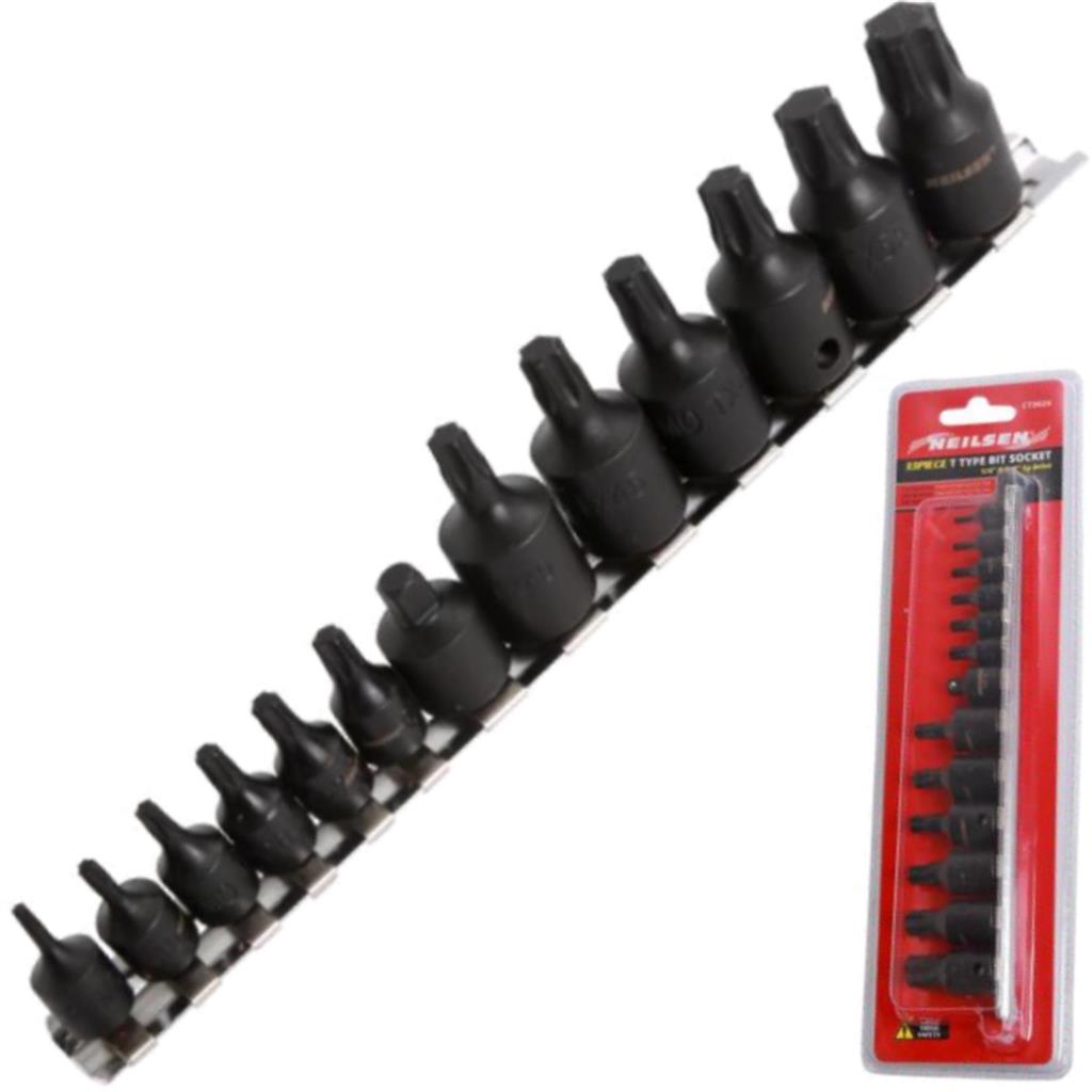 Neilsen 13pc Male T Type Bit Star Socket Set T8 - T60 1/4" 3/8" Torx Drive