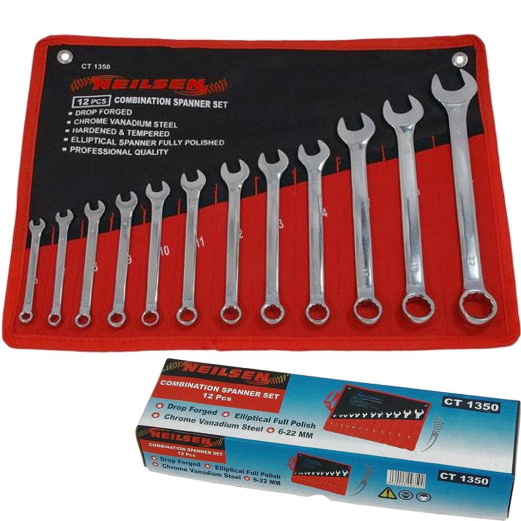 Neilsen 12pc Fully Polished Metric Combination Spanner Wrench Set 6mm - 22mm
