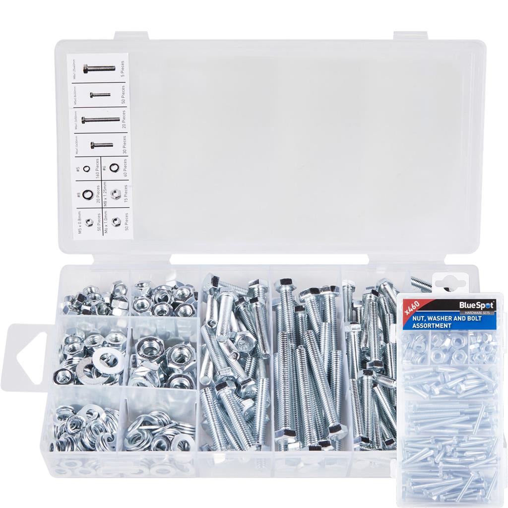 BlueSpot 460pc Assorted DIY Workshop Storage Zinc Nut Washer And Bolt Set