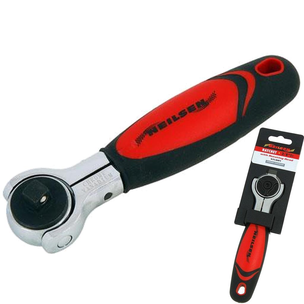 Neilsen Stubby Swivel Head Socket Reversible Ratchet Handle Quick Release 3/8"