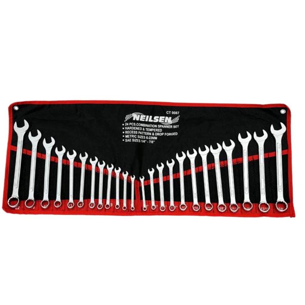 Neilsen 24pc Drop Forged Combination Spanner Wrench Set 6mm - 22mm 1/4" - 7/8"