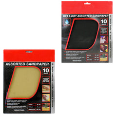 Dekton 10pc assorted sandpaper or wet & dry sheets coarse medium fine extra fine
