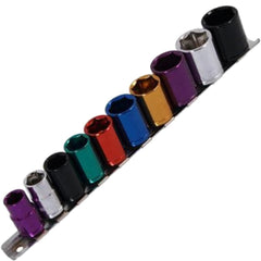 Neilsen 10pc Multi Coloured Metric Shallow Socket 10mm - 19mm 6pt Set 3/8" Drive