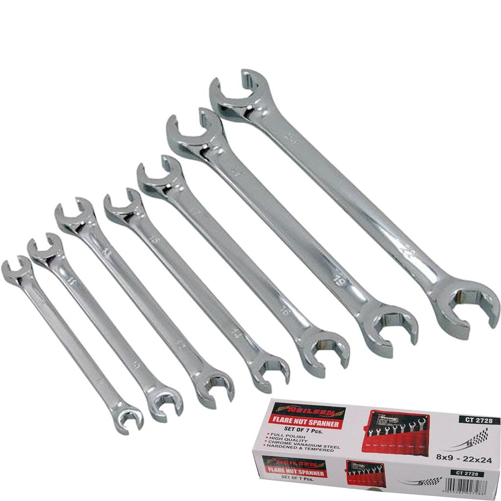 Neilsen Flare Nut Wrench Open-Ended Brake Pipe Spanner Set 7pc 8mm - 24mm