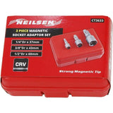 Neilsen 3pc Magnetic Socket Converter Reducer Adapter Set 1/4" 1/2" 3/8"