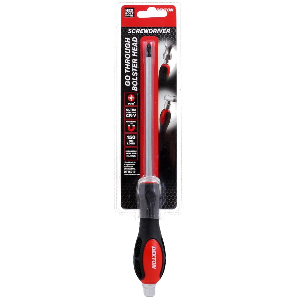 Dekton Mechanics Soft Grip Phillips Pozi Go Through Magnetic Screwdriver 150mm