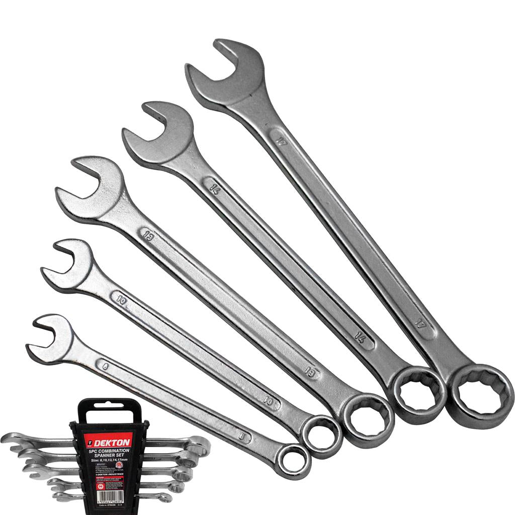 Dekton 5pc Combination Spanner Set Metric Steel Polished 8mm - 17mm