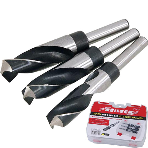 Neilsen 3pc HSS Drill Metal Bits Set Reduced Shank Twist Bit 1/2" 22mm 24mm 25mm