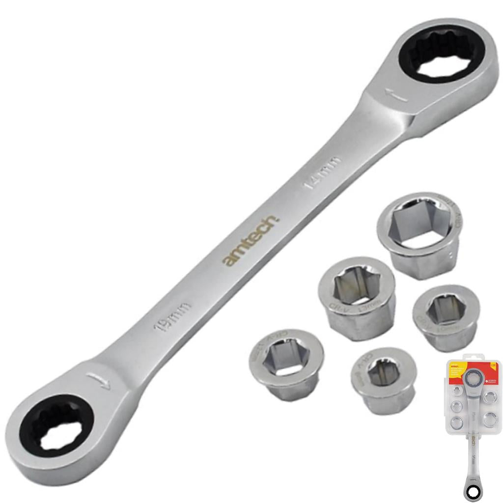 Amtech 6pc Ring Ratchet Wrench Go-Through CRV Metric 72T Spanner Set Kit