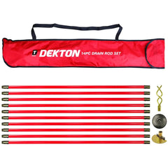 Dekton 30ft Drain Rod Plunger Worm Scraper Cleaning Rods Rodding Carry Bag Set