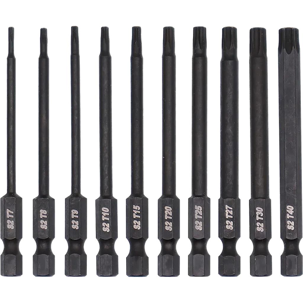 Dekton 10pc Torx Precision S2 Steel Impact Drill Drive Bits 75mm Bit T7 - T40