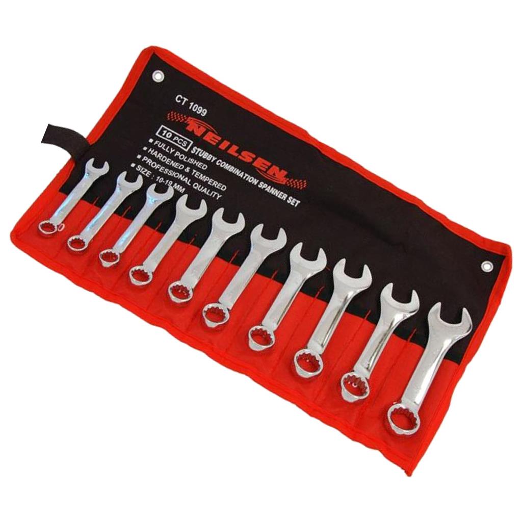 Neilsen 10pc Stubby Polished Metric Combination Spanner Wrench Set 10mm - 19mm