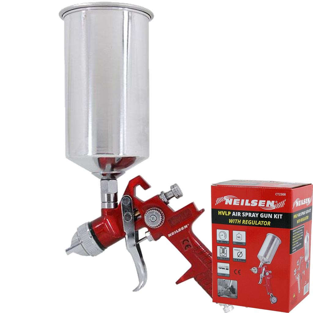 Neilsen HVLP Gravity Feed Air Paint Spray Gun 1000ml Cup With 1.4mm 2mm Nozzle