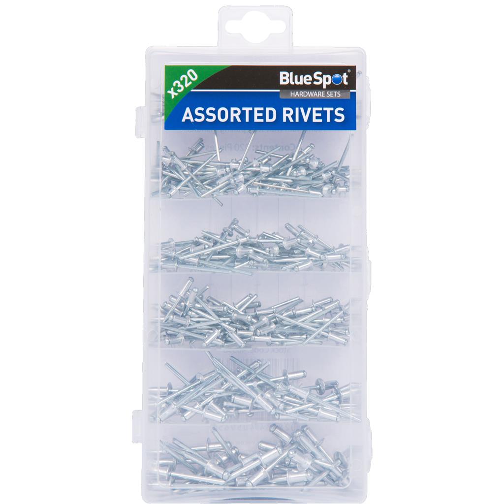 BlueSpot 320pcs Blind Rivet Assorted Hand Pop Aluminium Steel Set 2.4mm - 8mm