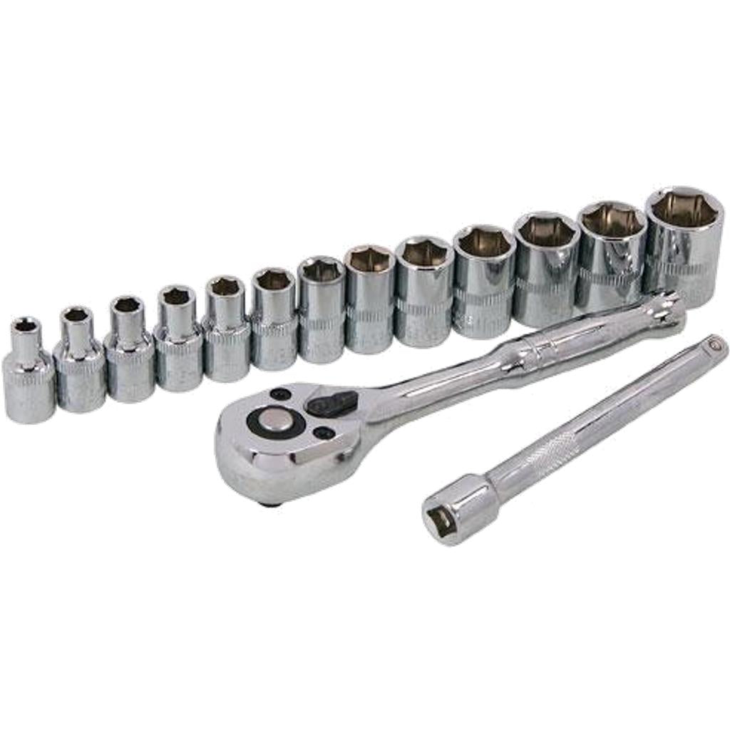 Neilsen 15pc Metric Socket 1/4" Drive Ratchet Extention Bar Set 4mm to 14mm