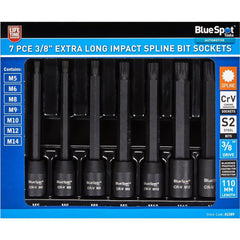 BlueSpot 7pc Extra Long Impact Spline Bit Sockets  3/8" Drive M5 - M14 Set