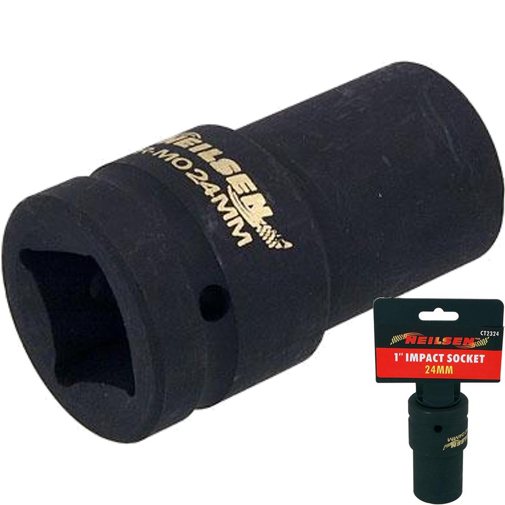 Neilsen 1" Drive Standard Deep Square Metric Single Impact Socket 24mm