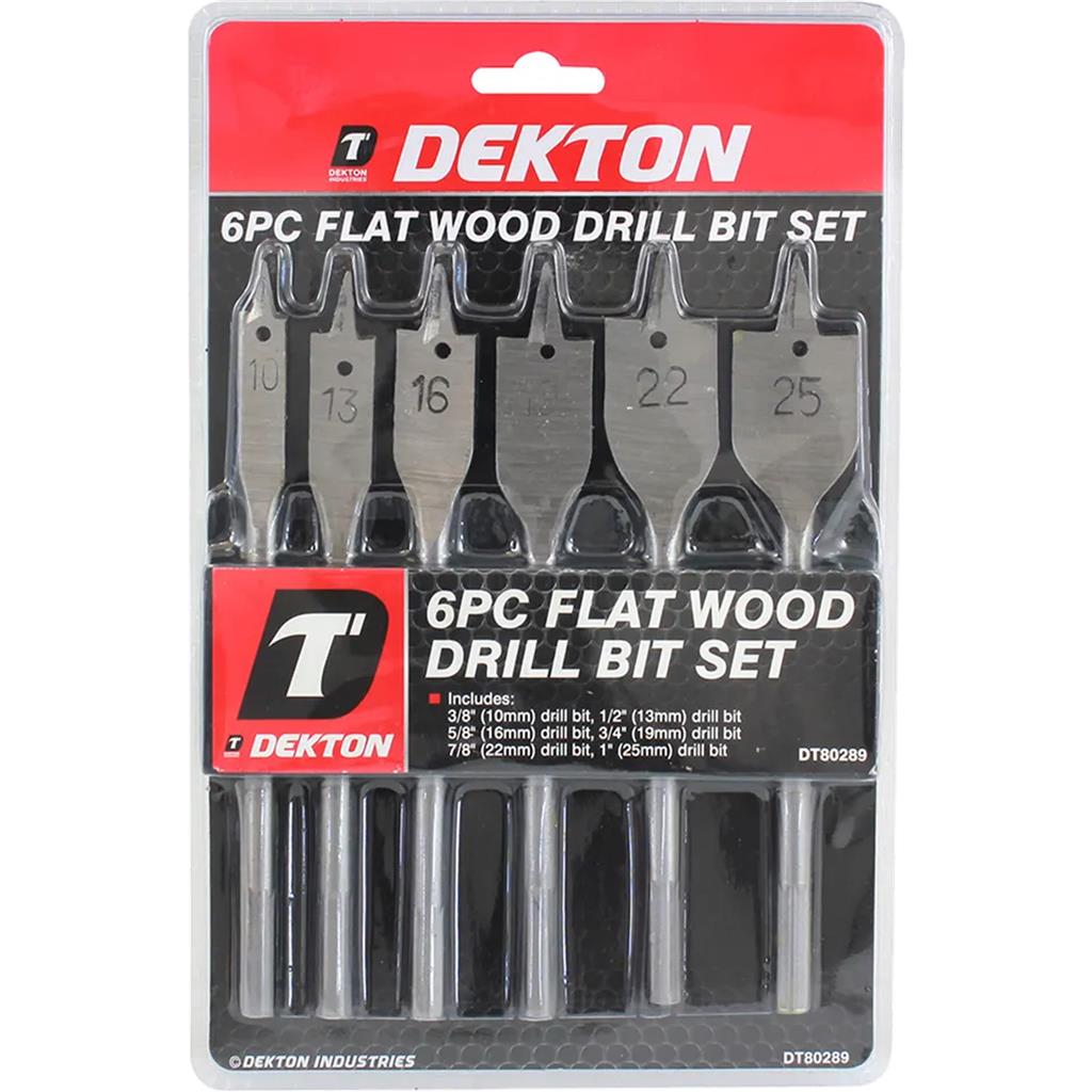 Dekton Flat Spade Wood Hole Saw Drill Bit Set 10mm 12mm 16mm 18mm 20mm 25mm
