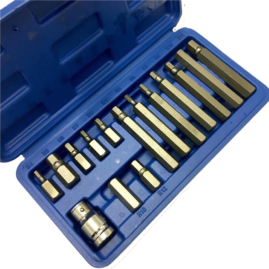 Toolzone 15pc  Hex Bit Socket Set 1/2" Drive Sockets 4mm - 12mm