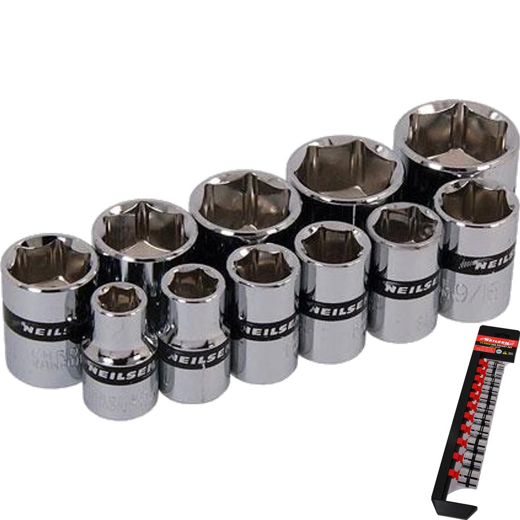 Neilsen 11pc SAE Sockets 5/16" - 7/8" Socket Set 3/8" Drive 6pt With Rail
