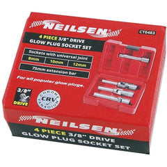 Neilsen 4pc Glow Plug Universal Joint Socket Set Metric Sockets Hub Removal 3/8"
