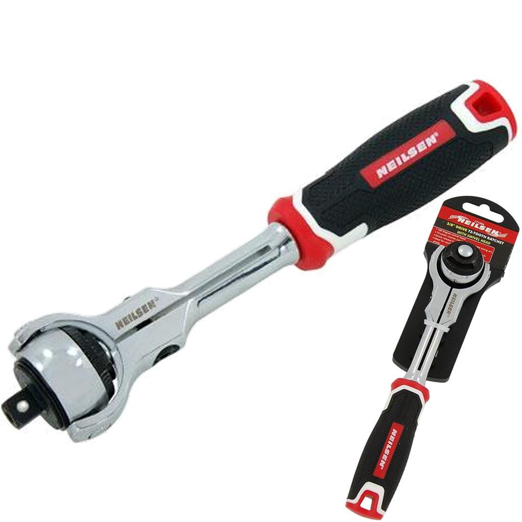 Neilsen Swivel Head Socket Reversible Ratchet Handle Quick Release 3/8" Tool