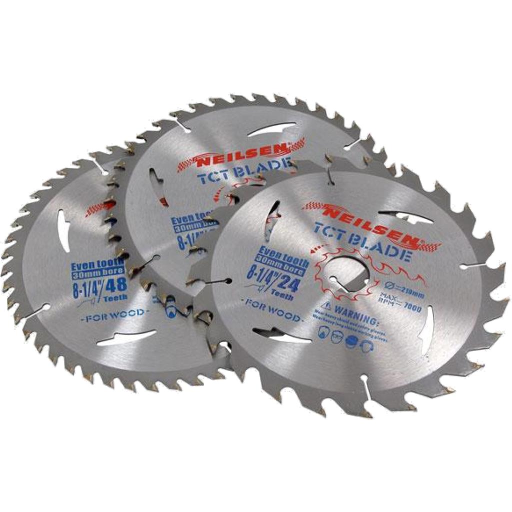 Neilsen 3pc Tct Circular Mitre Saw Blade Blades 210mm Set For Wood