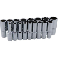 Neilsen 17pc 3/8" Metric Long Reach Deep Sockets 6mm - 22mm Set With Rail