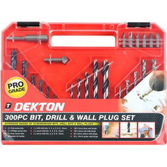 Dekton 300pc HSS Drill Screwdriver Bit And Wall Plugs Bit Holder Set Wood Stone