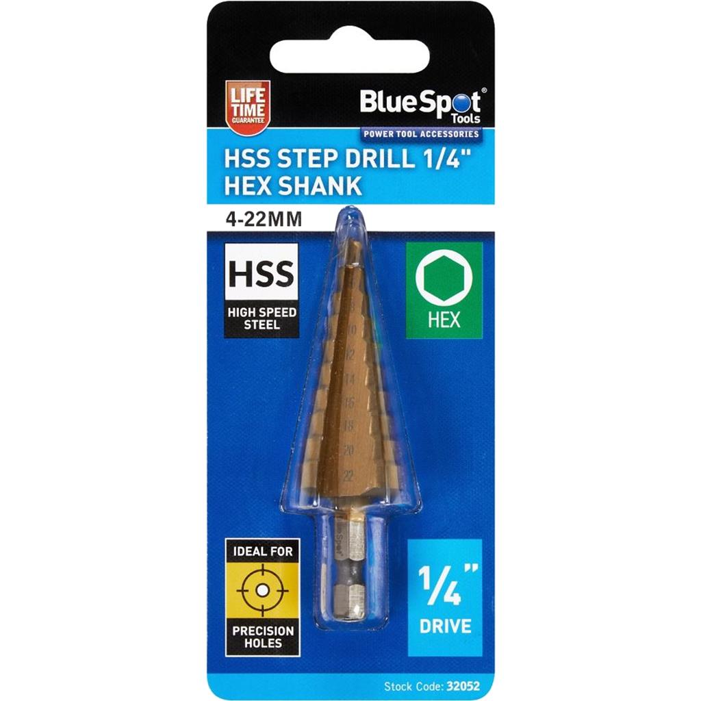 BlueSpot Step Drill HSS Steel Titanium Cone Bit Hole Metal Cutter 1/4" 4 - 22mm