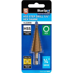 BlueSpot Step Drill HSS Steel Titanium Cone Bit Hole Metal Cutter 1/4" 4 - 22mm