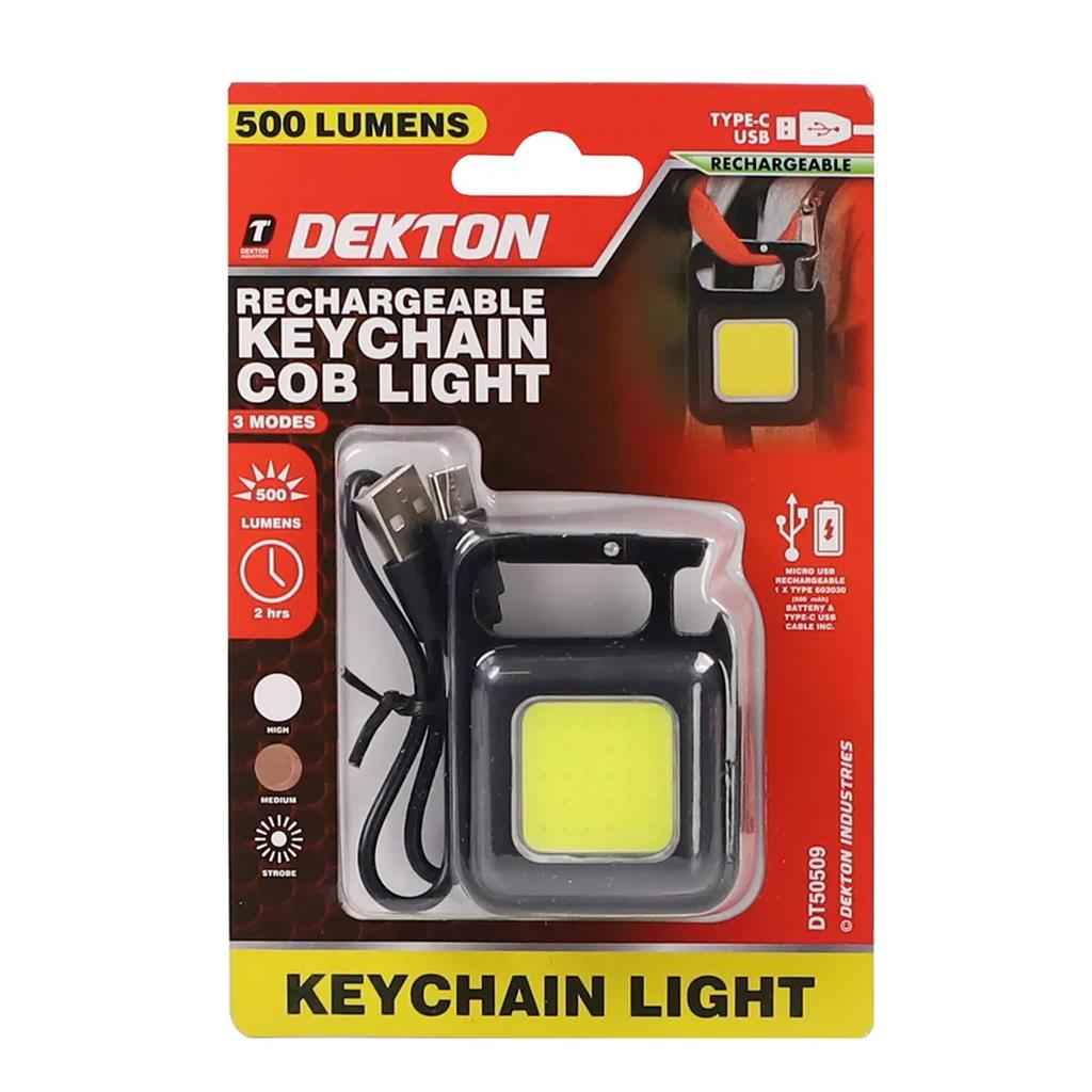 Dekton Keychain COB LED Torch 500 Lumens Magnetic Rechargeable Clip on Light