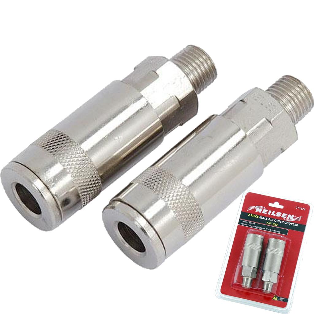 Neilsen 2pc Air Line Fittings Hose Compressor Coupler Connector 1/4" BSP Male