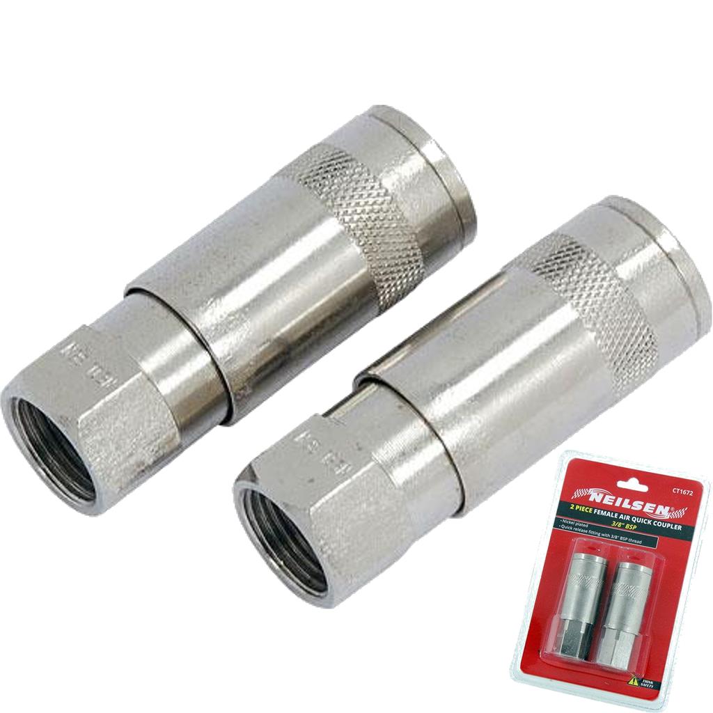 Neilsen 2pc Air Line Fittings Hose Compressor Coupler Connector 3/8" BSP Female