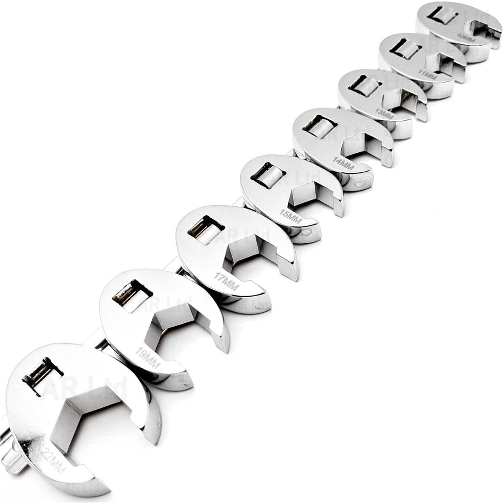 Toolzone 8pc Jumbo Crows Foot Feet Wrench Spanner Set 3/8" Metric 10mm - 22mm