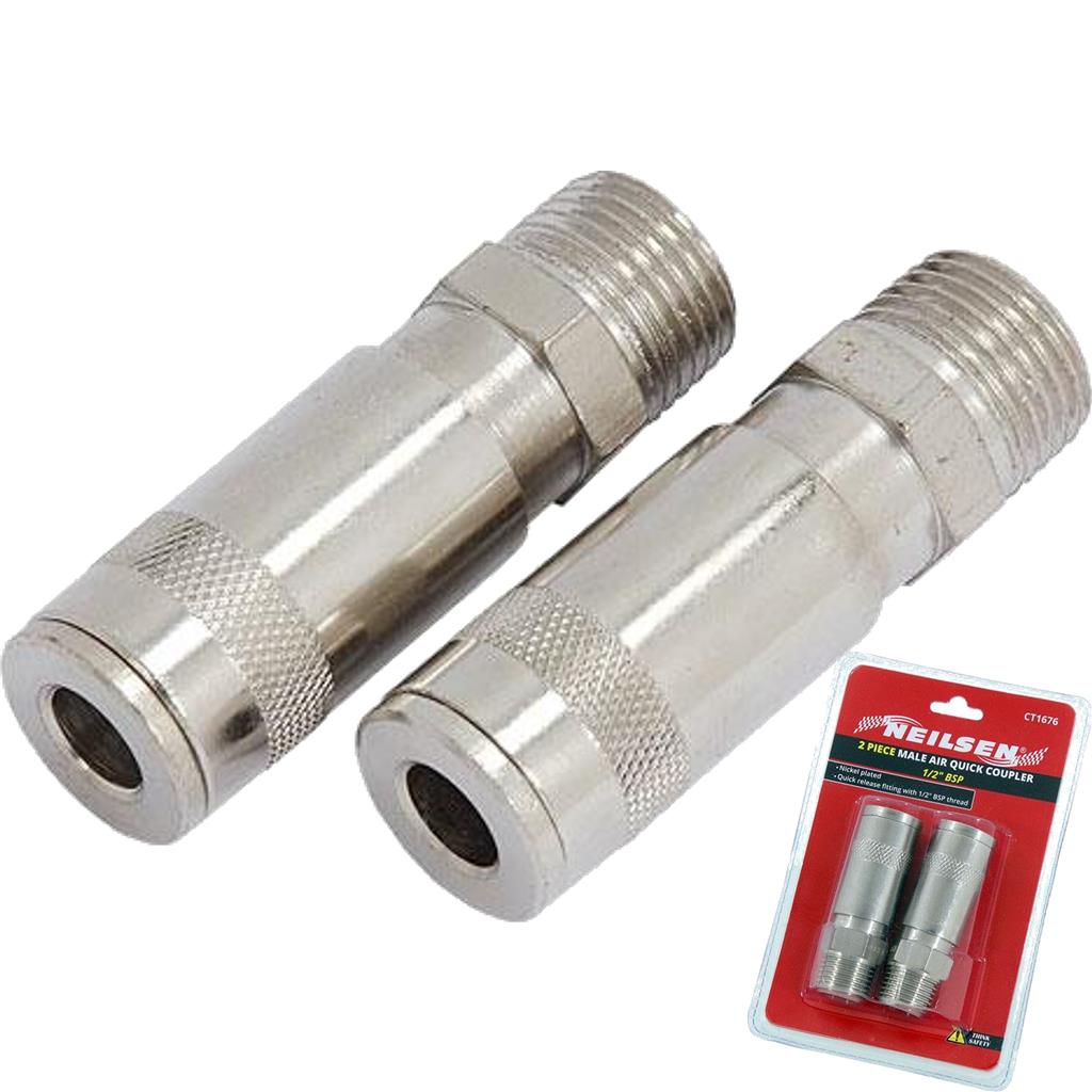 Neilsen 2pc Air Line Fittings Hose Compressor Coupler Connector 1/2" BSP Male