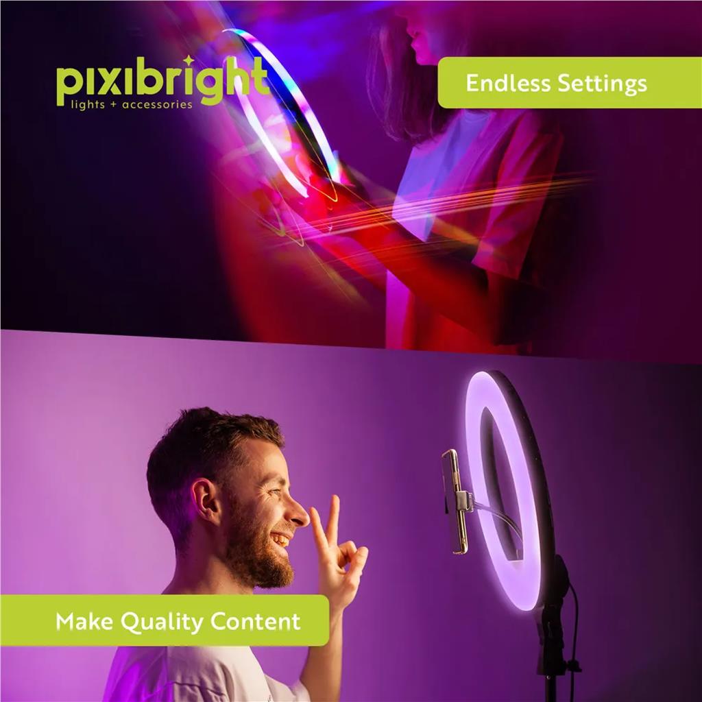 Pixibright  LED Phone RGB Ring Light YouTube Tiktok Makeup Video Live Selfie 12"