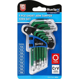 BlueSpot 9pc Short Arm Star Tamper Torx Allen Key Security Wrench T10 - T50 Set