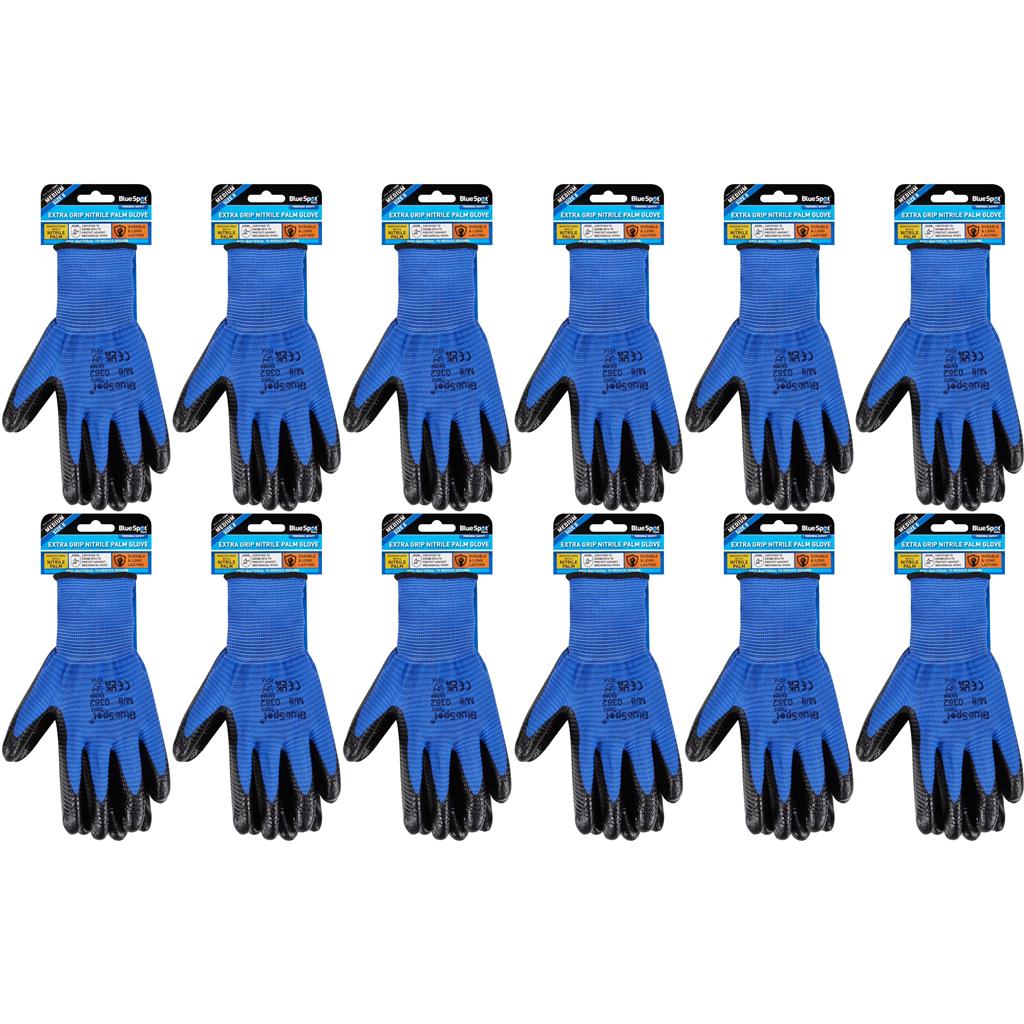 BlueSpot Nitrile Coated Water Resistant Work High Grip Gloves 1pc 6pc Or 12pc