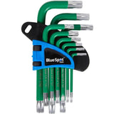 BlueSpot 9pc Short Arm Star Tamper Torx Allen Key Security Wrench T10 - T50 Set