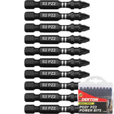 Dekton 10pc Pozi S2 Steel Impact Drill Drive Power Bits 50mm Long Bit PZ2