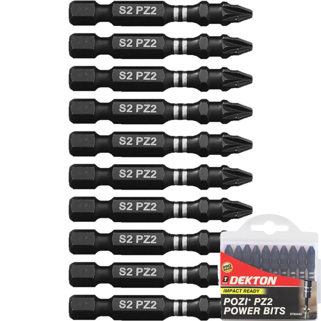 Dekton 10pc Pozi S2 Steel Impact Drill Drive Power Bits 50mm Long Bit PZ2