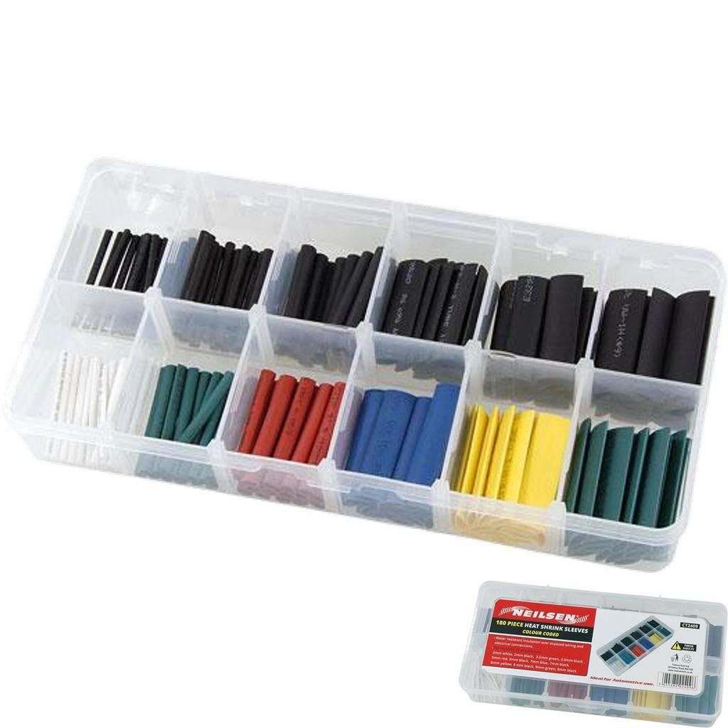 Neilsen 180pc Cable Tube Sleeving Wire Wrap Electrical Heat Shrink Tubing Set