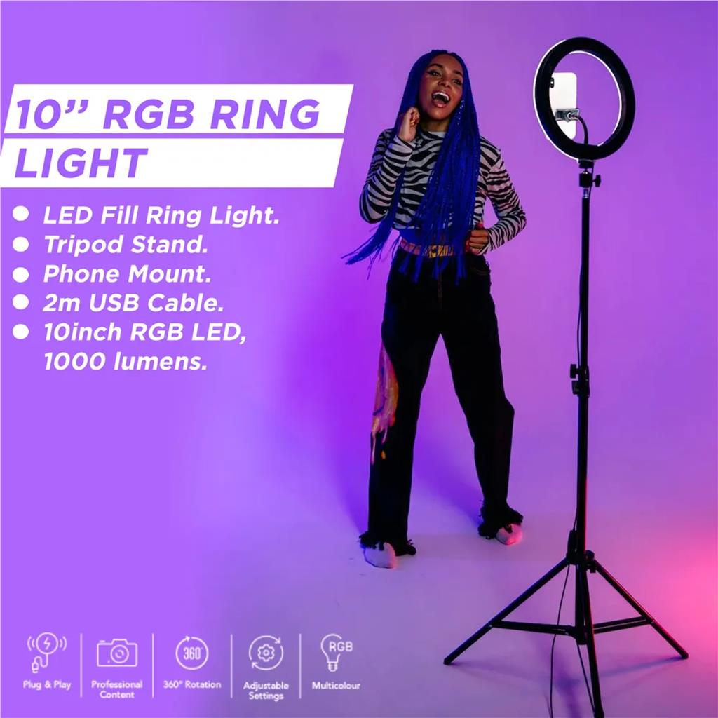 Pixibright LED Phone RGB Ring Light YouTube Tiktok Makeup Video Live Selfie 10"