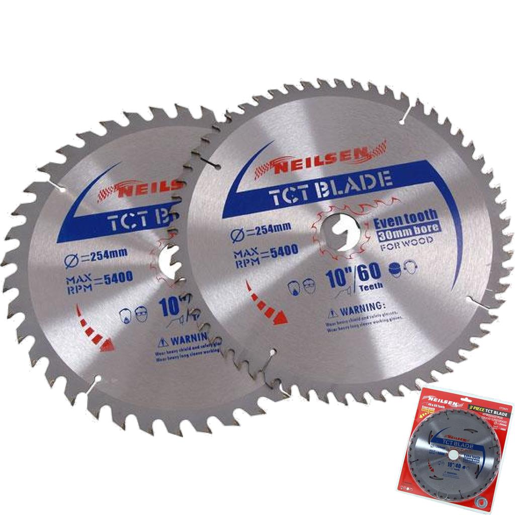 Neilsen 2pc Tct Circular Mitre Saw Blade Blades 254mm Set For Wood